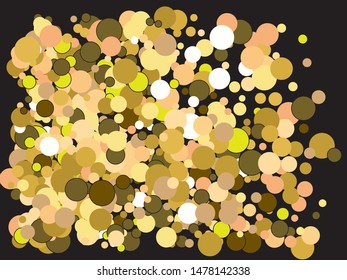 Falling confetti on black background. Fresh element of your design. Vector illustration concept. Gold luxury festive decoration for holidays and celebrations.