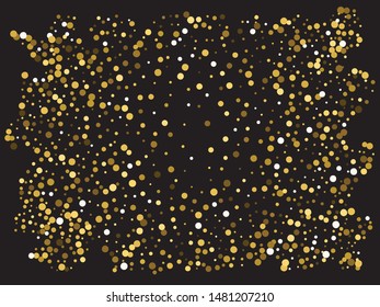 Falling confetti on black background. Stylish element of your design. Vector illustration vintage. Gold luxury festive decoration for holidays and celebrations.