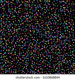Falling confetti on the black background. Vector.