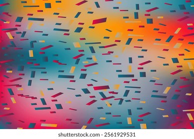 Falling confetti on blurred gradient abstract background, retro neon vector illustration. Holographic trendy graphic design for greeting card banner poster event celebration flyer party invitation
