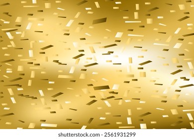 Falling confetti on blurred gradient golden abstract background vector illustration. Holographic yellow trendy graphic design for greeting card banner poster event celebration flyer party invitation