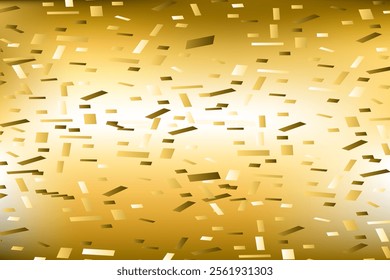 Falling confetti on blurred gradient golden abstract background vector illustration. Holographic yellow trendy graphic design for greeting card banner poster event celebration flyer party invitation