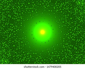 Falling confetti on shining background ball. Graphic design elements. Vector illustration object. Green luxury festive decoration for holidays and celebrations.