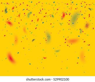 falling confetti on yellow background.