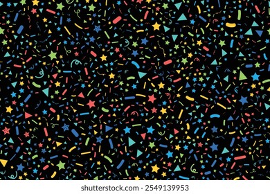 Falling confetti pieces. Celebration party background. Flying colorful glitter particles. Festival or carnival decoration