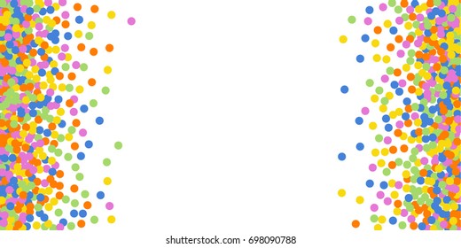 Falling Confetti. Rectangle Bright Background of Confetti. Vector Isolated Confetti on White Background Pattern. Template and Cover for Holiday, Invitation, Birthday.