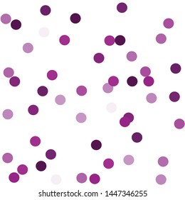 Falling confetti. Round confetti dots. Circles scatter on white. Seamless background. Invitation card for holiday designs, birthday, wedding, party. Vector illustration.