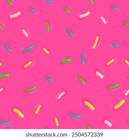 Falling confetti seamless pattern. Pink background with sprinkles