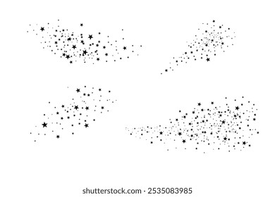 Falling confetti stars. Black stars on a white background. Festive background. Abstract texture on a white background. Design element. Vector illustration, eps 10.