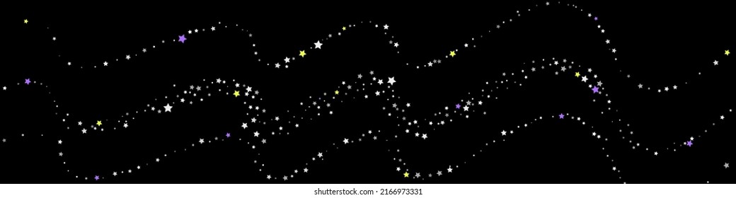 Falling confetti stars. Black, white colors. Blotches of bright stars. Festive background. Abstract texture on a black background. Vector illustration, eps 10