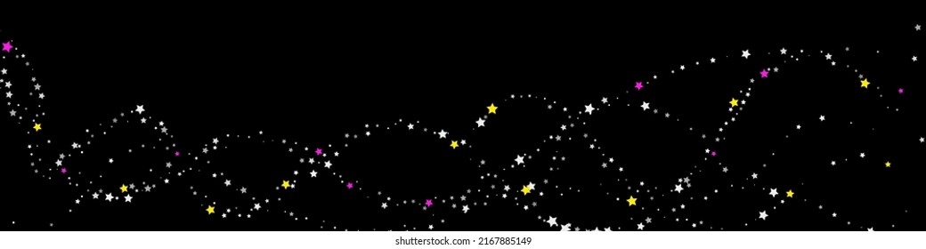 Falling confetti stars. Black, white colors. Blotches of bright stars. Festive background. Abstract texture on a black background. Vector illustration, eps 10