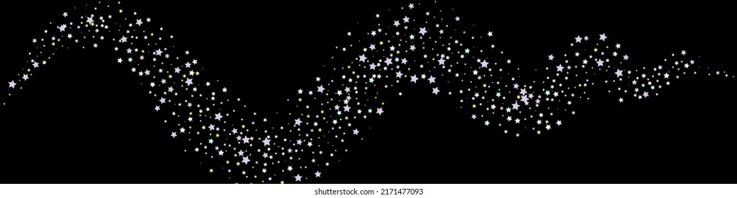 Falling confetti stars. Black, white colors. Blotches of bright stars. Festive background. Abstract texture on a black background. Vector illustration, eps 10