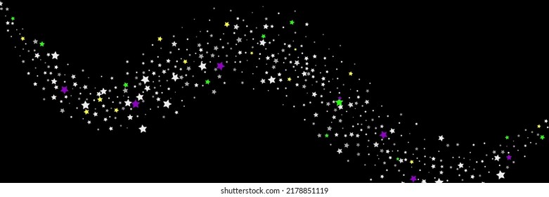 Falling confetti stars. Black, white colors. Blotches of bright stars. Festive background. Abstract texture on a black background. Vector illustration, eps 10