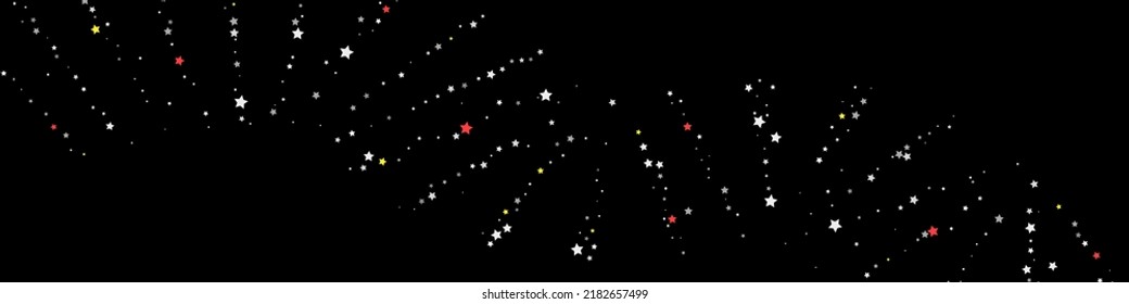 Falling confetti stars. Black, white colors. Blotches of bright stars. Festive background. Abstract texture on a black background. Vector illustration, eps 10