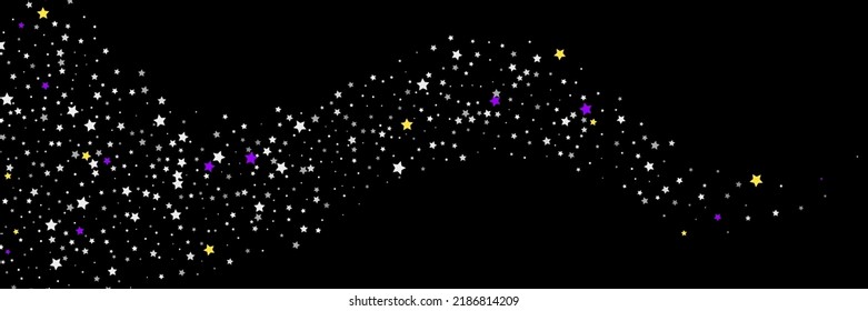Falling confetti stars. Black, white colors. Blotches of bright stars. Festive background. Abstract texture on a black background. Vector illustration, eps 10
