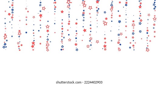 Falling confetti stars. Blue and pink stars on a white background. Festive background. Abstract texture on a white background. Design element. Vector illustration, eps 10.