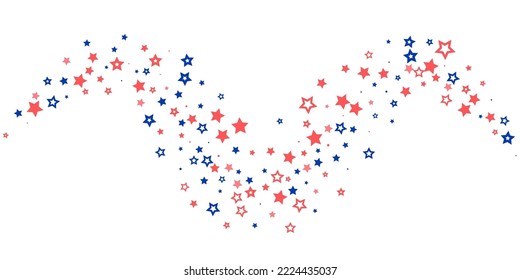 Falling confetti stars. Blue and pink stars on a white background. Festive background. Abstract texture on a white background. Design element. Vector illustration, eps 10.