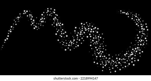 Falling confetti stars. White stars on a black background. Festive background. Abstract texture on a white background. Design element. Vector illustration, eps 10.