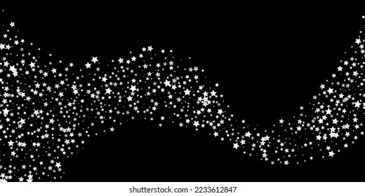 Falling confetti stars. White stars on a black background. Festive background. Abstract texture on a white background. Design element. Vector illustration, eps 10.