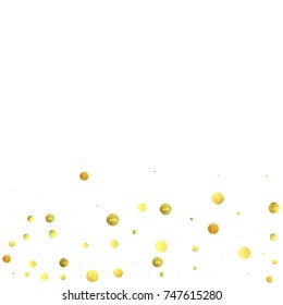 Falling confetti. Vector golden circles isolated on white background. New Year celebration card template. Bright christmas background. Explosion backdrop. Wedding anniversary wallpaper. Surprise print