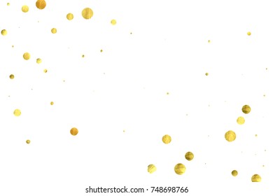 Falling confetti. Vector golden circles isolated on white background. New Year celebration card template. Bright christmas background. Explosion backdrop. Wedding anniversary wallpaper. Surprise print