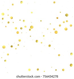 Falling confetti. Vector golden circles isolated on white background. New Year celebration card template. Bright christmas background. Explosion backdrop. Wedding anniversary wallpaper. Surprise print