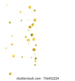 Falling confetti. Vector golden circles isolated on white background. New Year celebration card template. Bright christmas background. Explosion backdrop. Wedding anniversary wallpaper. Surprise print