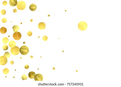 Falling confetti. Vector golden circles isolated on white background. New Year celebration card template. Bright christmas background. Explosion backdrop. Wedding anniversary wallpaper. Surprise print