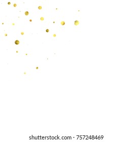 Falling confetti. Vector golden circles isolated on white background. New Year celebration card template. Bright christmas background. Explosion backdrop. Wedding anniversary wallpaper. Surprise print