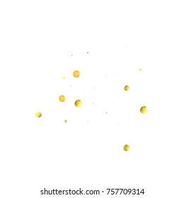 Falling confetti. Vector golden circles isolated on white background. New Year celebration card template. Bright christmas background. Explosion backdrop. Wedding anniversary wallpaper. Surprise print