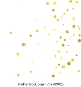 Falling confetti. Vector golden circles isolated on white background. New Year celebration card template. Bright christmas background. Explosion backdrop. Wedding anniversary wallpaper. Surprise print