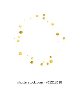 Falling confetti. Vector golden circles isolated on white background. New Year celebration card template. Bright christmas background. Explosion backdrop. Wedding anniversary wallpaper. Surprise print