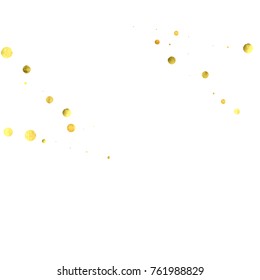 Falling confetti. Vector golden circles isolated on white background. New Year celebration card template. Bright christmas background. Explosion backdrop. Wedding anniversary wallpaper. Surprise print