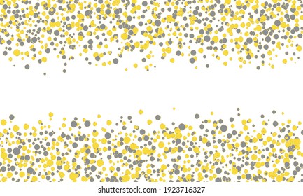 Falling confetti. Yellow and gray dots background.