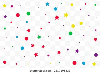 Falling Constellation Festive Vector Transparent Background. Festival Circle and Star Invitation. Abstract Round Wallpaper. Rainbow Confetti Flying Texture.