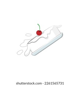 Falling creamy cake on white background