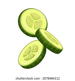 Falling cucumber slice vector illustration.