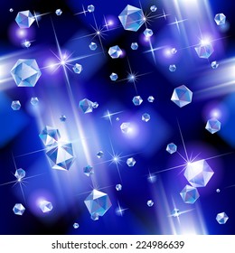 Falling diamond background under blue light. Vector illustration