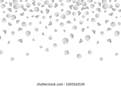 Falling Diamond Background Vector Gem On White. Jewelry Luxury Pattern Backdrop Isolated Crystal Stone.