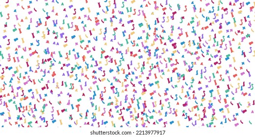 Falling different colored confetti on a white background. Festive background. Vector illustration