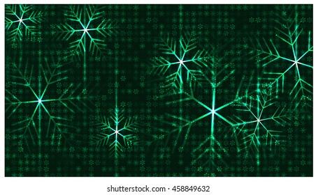 Falling digital styled snowflake streams in cyber space. Vector art. 16:9. 