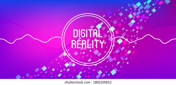 Falling Distressed Purple Particle Vector. Big Data Neon Background. Cool Data Analytics Banner. Pink Blue Purple Futuristic Gradient Overlay. 3D Fluid Shapes Layout. Grunge Geometric Background.