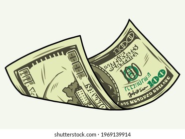 Falling dollar banknote colorful vintage template on white background isolated vector illustration