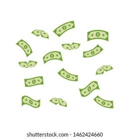 Falling dollar banknotes, money rain  vector illustration isolated on white background. USD paper notes flying in the air. Business and finance symbol. Online payment concept.