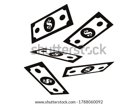 Falling dollar banknotes, money rain, flat vector illustration isolated on white background. American dollar falling set, animation ready. USD paper notes flying in the air.