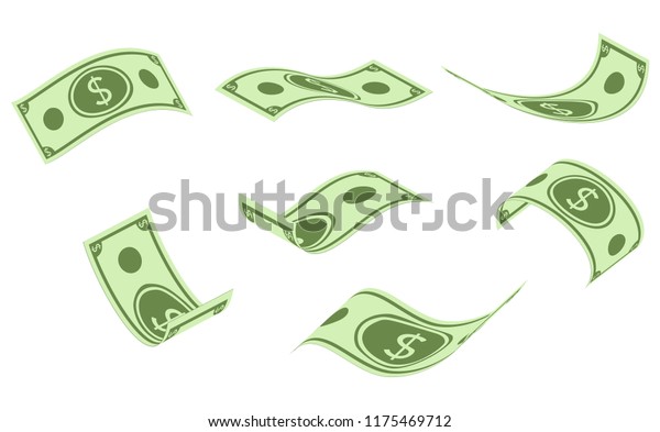白い背景にドル札 マネーレイン 平らなベクターイラスト アメリカドル が下がり アニメーションができた 米ドル紙幣は空中を飛び回っている のベクター画像素材 ロイヤリティフリー