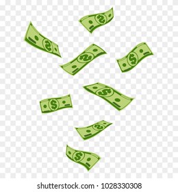 Falling dollar banknotes. Vector money confetti isolated on checkered background.