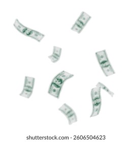 Falling dollar banknotes. Vintage cut out paper halftone collage clipart. Concept of wealth, saving and saving money. Vector illustration of business and finance for web banner, social