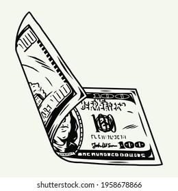 Falling dollar bill vintage template in black and white colors isolated vector illustration