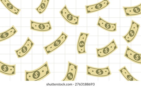 Falling Dollar Bills Vector Background with Grid Pattern